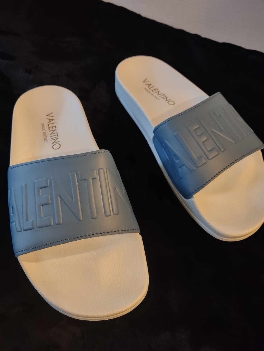 NIB Valentino Slides Sandals Denim Blue 9 / 39 Made In Italy Great  Beach / Pool